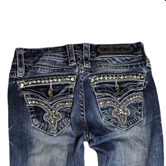 Rock Revival Blue Skinny Jeans with Ornate Embellishments - Picture 4 of 9